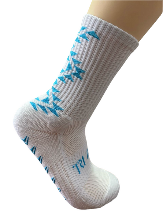 Aztec Series Grip Socks 2.0 White/Sky Blue